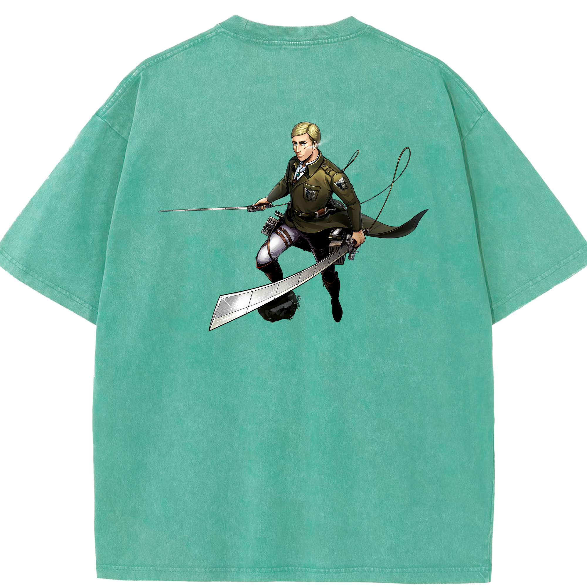 （画像用） 進撃の巨人 エルヴィン・スミス Attack on Titan Erwin Smith 綿100% ヴィンテージ風 半袖Tシャツ（背面プリント）